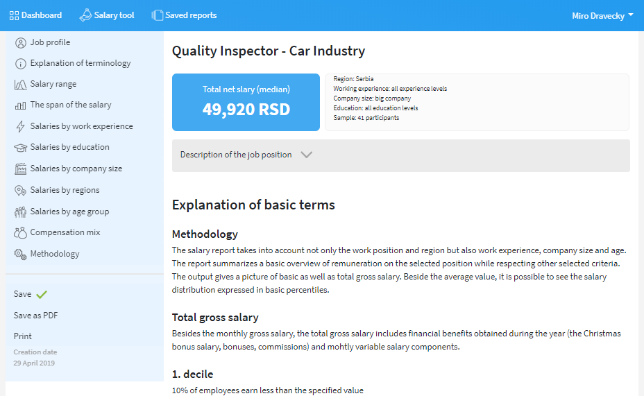 Salary report screenshot